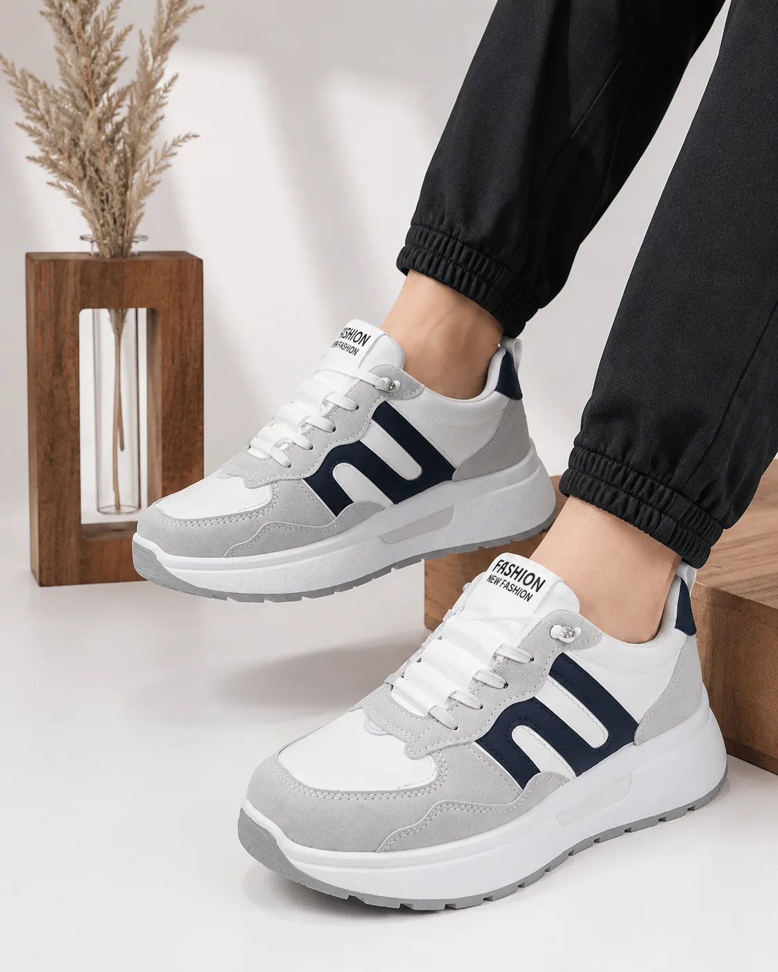 Grey with blue
